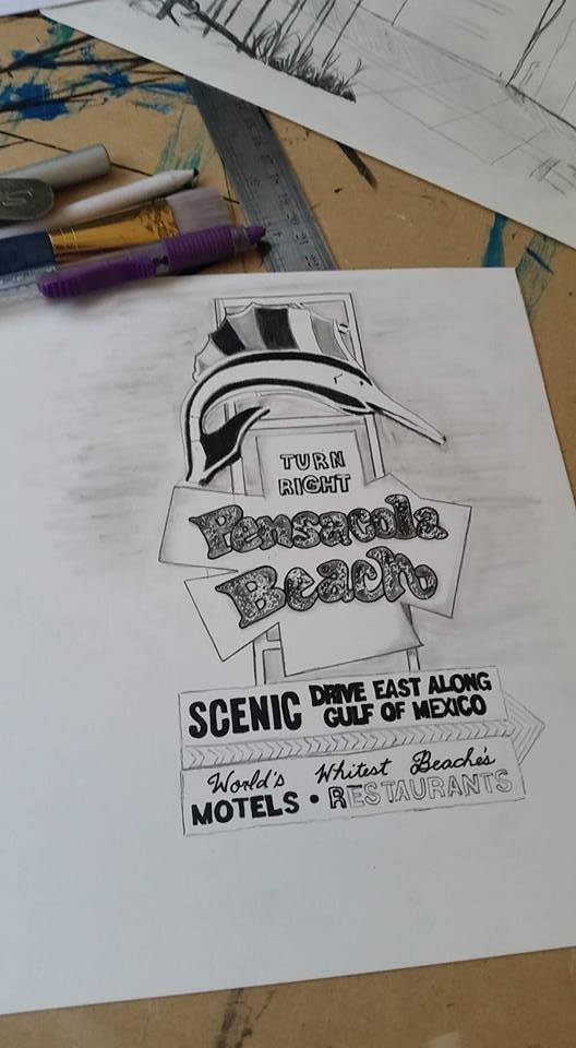 Photo of a half-finished sketch of the Pensacola welcome sing.